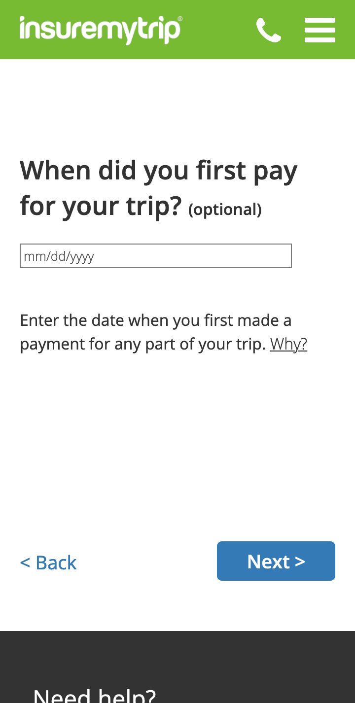 First screen of the quote process on phones